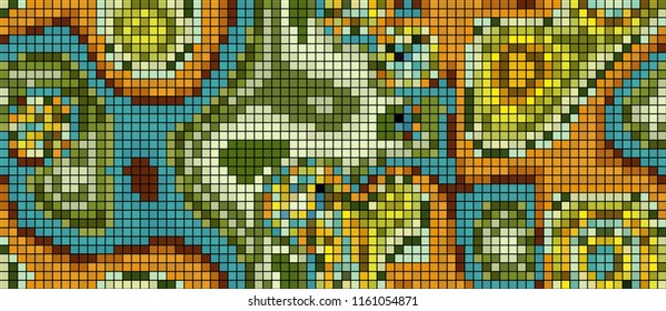 Abstract mosaic pattern formed by squares of different colors. Vector illustration in pixel art style. Colorful geometrical background. The image format is suitable for printing on a mug.