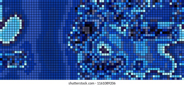 Abstract mosaic pattern formed by squares of different colors. Vector illustration in pixel art style. Colorful geometrical background. The image format is suitable for printing on a mug.