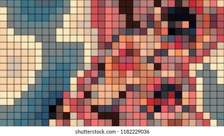 Abstract mosaic pattern formed by squares of different colors. Vector illustration in pixel art style. Colorful geometrical background.