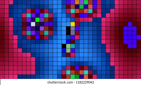 Abstract mosaic pattern formed by squares of different colors. Vector illustration in pixel art style. Colorful geometrical background.
