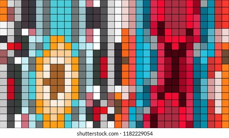 Abstract mosaic pattern formed by squares of different colors. Vector illustration in pixel art style. Colorful geometrical background.