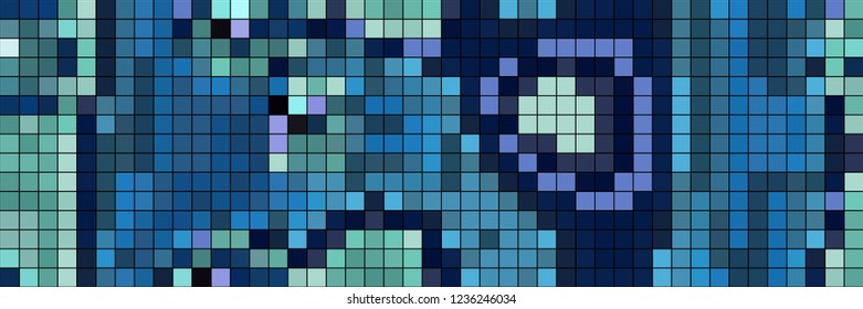 Abstract mosaic pattern formed by squares of different colors. Vector illustration in pixel art style. Colorful geometrical background.