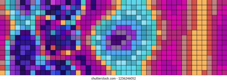Abstract mosaic pattern formed by squares of different colors. Vector illustration in pixel art style. Colorful geometrical background.