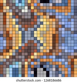 Abstract mosaic pattern formed by squares of different colors. Vector illustration in pixel art style. Colorful geometrical background.
