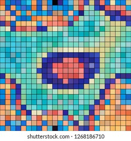 Abstract mosaic pattern formed by squares of different colors. Vector illustration in pixel art style. Colorful geometrical background.
