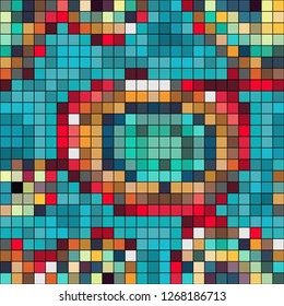 Abstract mosaic pattern formed by squares of different colors. Vector illustration in pixel art style. Colorful geometrical background.