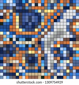 Abstract mosaic pattern formed by squares of different colors. Vector illustration in pixel art style. Colorful geometrical background.
