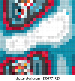 Abstract mosaic pattern formed by squares of different colors. Vector illustration in pixel art style. Colorful geometrical background.