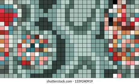 Abstract mosaic pattern formed by squares of different colors. Vector illustration in pixel art style. Colorful geometrical background.