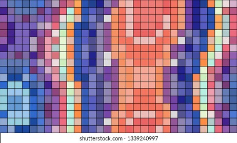 Abstract mosaic pattern formed by squares of different colors. Vector illustration in pixel art style. Colorful geometrical background.
