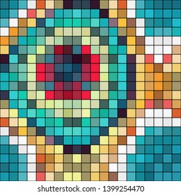 Abstract mosaic pattern formed by squares of different colors. Vector illustration in pixel art style. Colorful geometrical background.