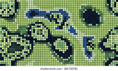 Abstract mosaic pattern formed by squares of different colors. Vector illustration in pixel art style