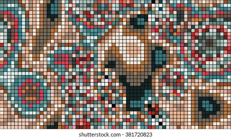 Abstract mosaic pattern formed by squares of different colors. Vector illustration in pixel art style