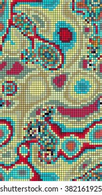 Abstract mosaic pattern formed by squares of different colors. Vector illustration in pixel art style