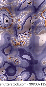 Abstract mosaic pattern formed by squares of different colors. Vector illustration in pixel art style