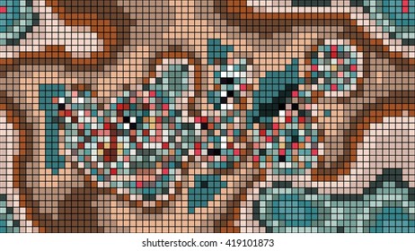 Abstract mosaic pattern formed by squares of different colors. Vector illustration in pixel-art style