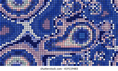 Abstract mosaic pattern formed by squares of different colors. Vector illustration in pixel art style
