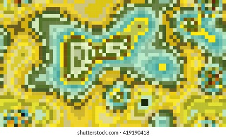 Abstract mosaic pattern formed by squares of different colors. Vector illustration in pixel art style