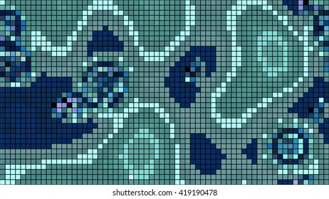Abstract mosaic pattern formed by squares of different colors. Vector illustration in pixel art style