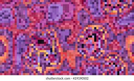 Abstract mosaic pattern formed by squares of different colors. Vector illustration in pixel art style