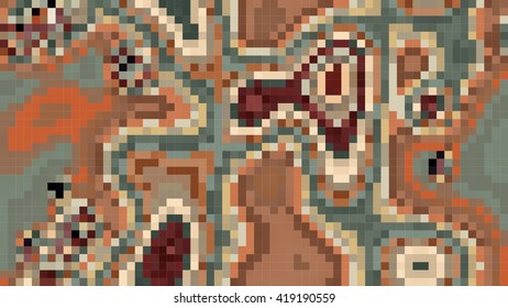Abstract mosaic pattern formed by squares of different colors. Vector illustration in pixel art style