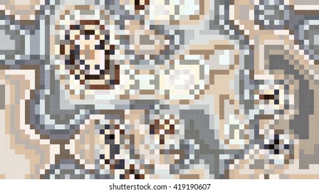 Abstract mosaic pattern formed by squares of different colors. Vector illustration in pixel art style