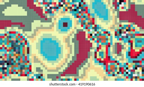 Abstract mosaic pattern formed by squares of different colors. Vector illustration in pixel art style