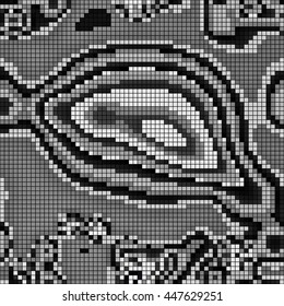 Abstract mosaic pattern formed by squares of different shades of grey and black. Vector illustration in pixel art style