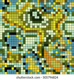 Abstract mosaic pattern formed by squares of different colors. Vector illustration in pixel art style