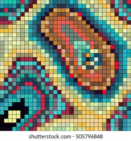 Abstract mosaic pattern formed by squares of different colors. Vector illustration in pixel art style