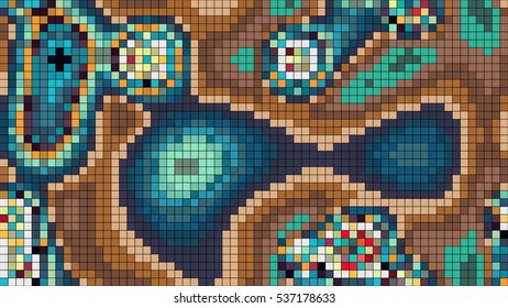 Abstract mosaic pattern formed by squares of different colors. Vector illustration in pixel art style
