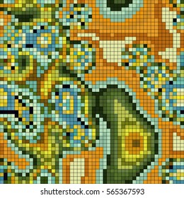 Abstract mosaic pattern formed by squares of different colors. Vector illustration in pixel art style