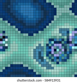 Abstract mosaic pattern formed by squares of different colors. Vector illustration in pixel art style