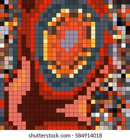 Abstract mosaic pattern formed by squares of different colors. Vector illustration in pixel art style