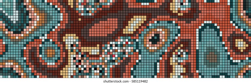 Abstract mosaic pattern formed by squares of different colors. Vector illustration in pixel art style. Suitable for use as a background of the website header