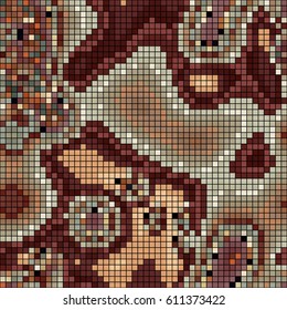 Abstract mosaic pattern formed by squares of different colors. Vector illustration in pixel art style