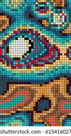 Abstract mosaic pattern formed by squares of different colors. Vector illustration in pixel art style