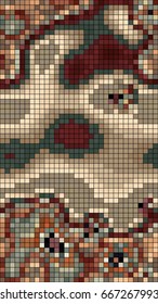 Abstract mosaic pattern formed by squares of different colors. Vector illustration in pixel art style