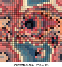 Abstract mosaic pattern formed by squares of different colors. Vector illustration in pixel art style
