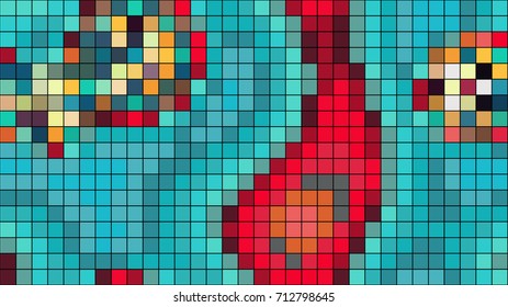 Abstract mosaic pattern formed by squares of different colors. Vector illustration in pixel art style. Colorful geometrical background
