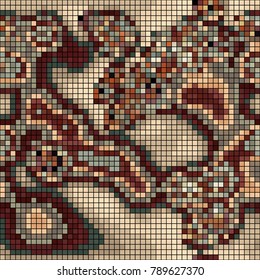 Abstract mosaic pattern formed by squares of different colors. Vector illustration in pixel art style. Colorful geometrical background