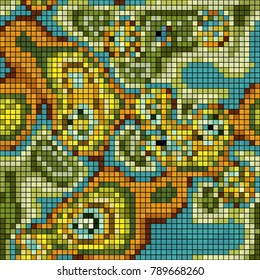 Abstract mosaic pattern formed by squares of different colors. Vector illustration in pixel art style. Colorful geometrical background