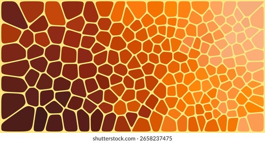 Patrón de mosaico Abstractas con Formas de polígonos irregulares en un gradiente cálido de tonos naranja, rojo y amarillo, creando un efecto visual vibrante y dinámico.

