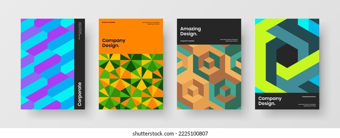 Abstract mosaic pattern journal cover concept bundle. Clean company identity A4 design vector template collection.