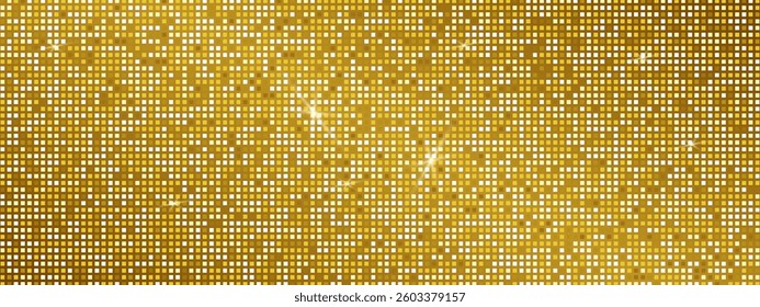 Abstract mosaic pattern for a nightclub or disco. Disco ball texture. Yellow gold shining backdrop. Gradient retro grid Vector illustration