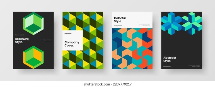 Abstract mosaic pattern postcard illustration composition. Fresh journal cover A4 design vector concept set.