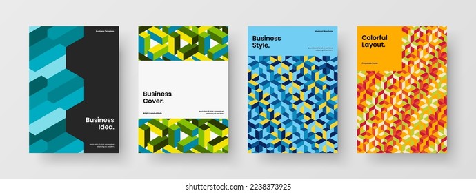 Abstract mosaic pattern postcard template composition. Isolated flyer A4 design vector illustration set.