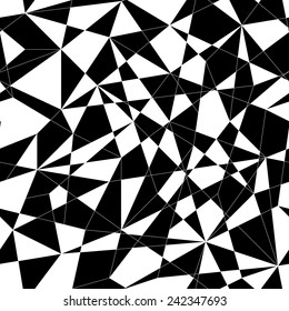 Abstract mosaic pattern with triangles. Seamless vector. Stylized texture with black and white lines and triangles. Monochrome puzzle background for decoration or backdrop. Unstable composition.