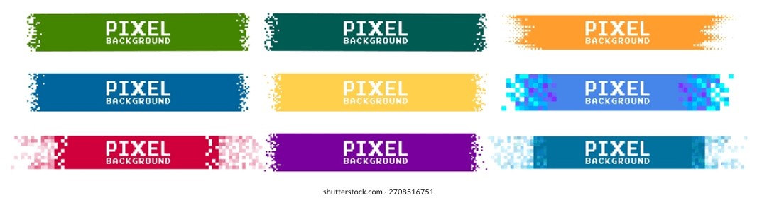 Conjunto Abstractas de Anuncio de píxeles de mosaico, fondos geométricos coloridos del rectángulo, Elementos de diseño digitales vibrantes en fondo transparente
