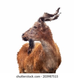 Abstract mosaic portrait of a young marcher male, isolated on white background. Side portrait of a majestic goat. Wild beauty of the great buck. Vector illustration